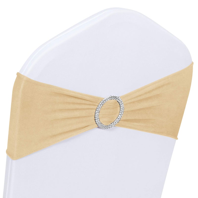 Obstal 50 PCS Spandex Stretch Chair Sashes Bows for Wedding Reception- Universal Elastic Chair Cover Bands with Buckle Slider for Banquet, Party, Hotel Event Decorations Champagne Sashes - Image 2
